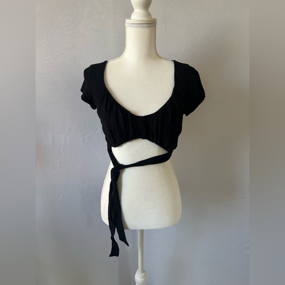 Urban Outfitters Black Wrap Crop Top